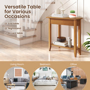 2-Tier Wedge Narrow End Table with Storage Shelf and Solid Wood Legs-Walnut