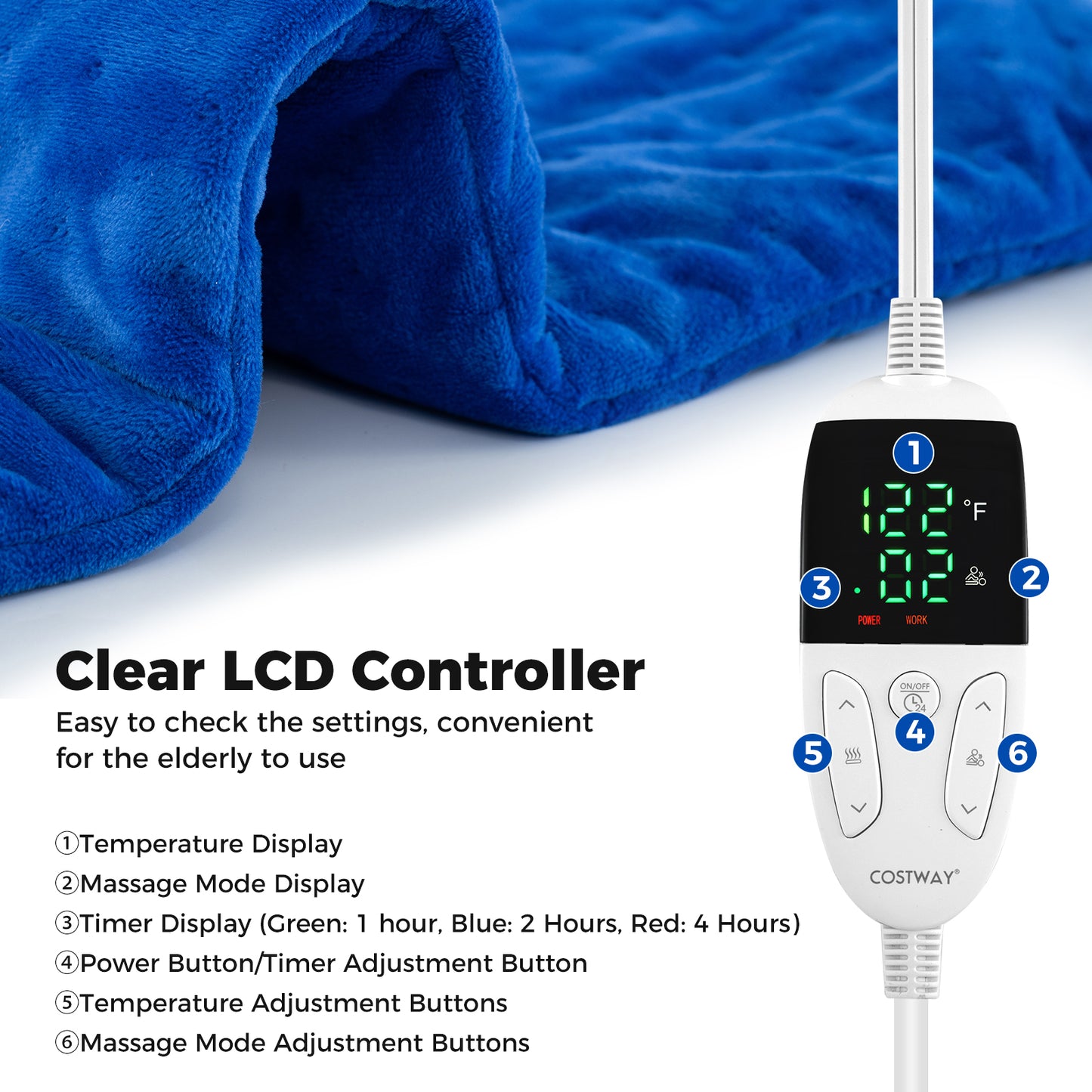 Weighted Heating Pad Electric Heated Pad with 2 Massagers Massaging Vibration