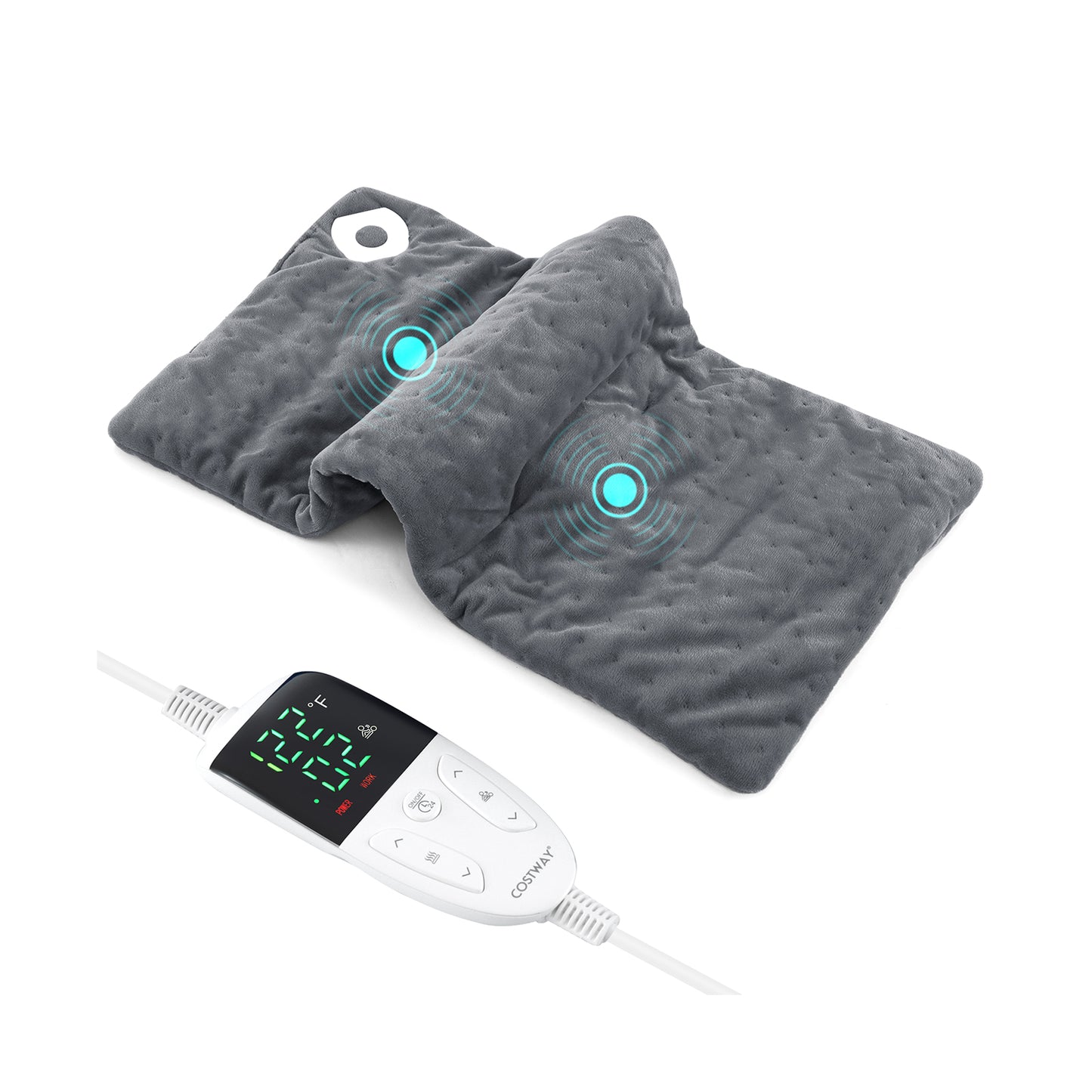 Weighted Heating Pad Electric Heated Pad with 2 Massagers Massaging Vibration-Blue - Gray