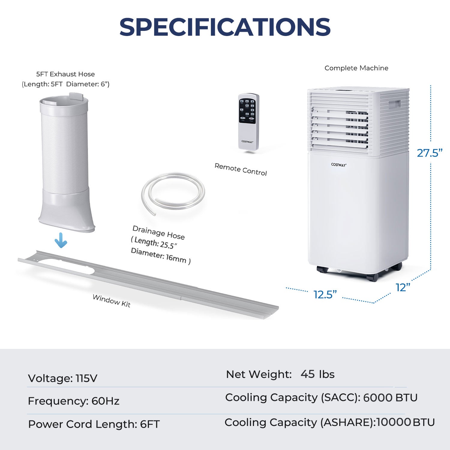 10000 BTU Air Cooler with Fan and Dehumidifier Mode-Gray - White