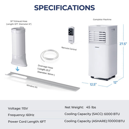 10000 BTU Air Cooler with Fan and Dehumidifier Mode-Gray - White