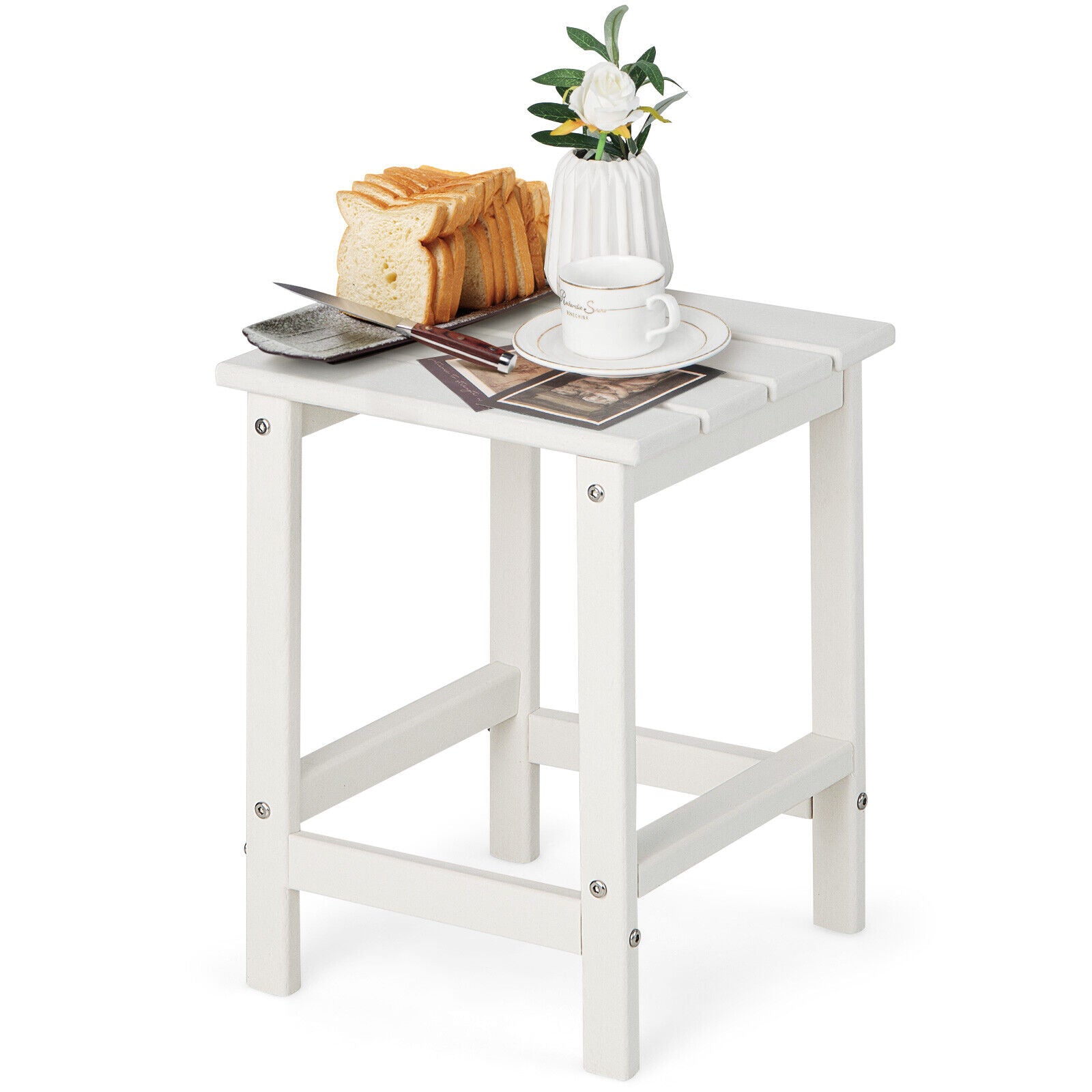 14 Inch Square Weather-Resistant Adirondack Side Table-Gray - White