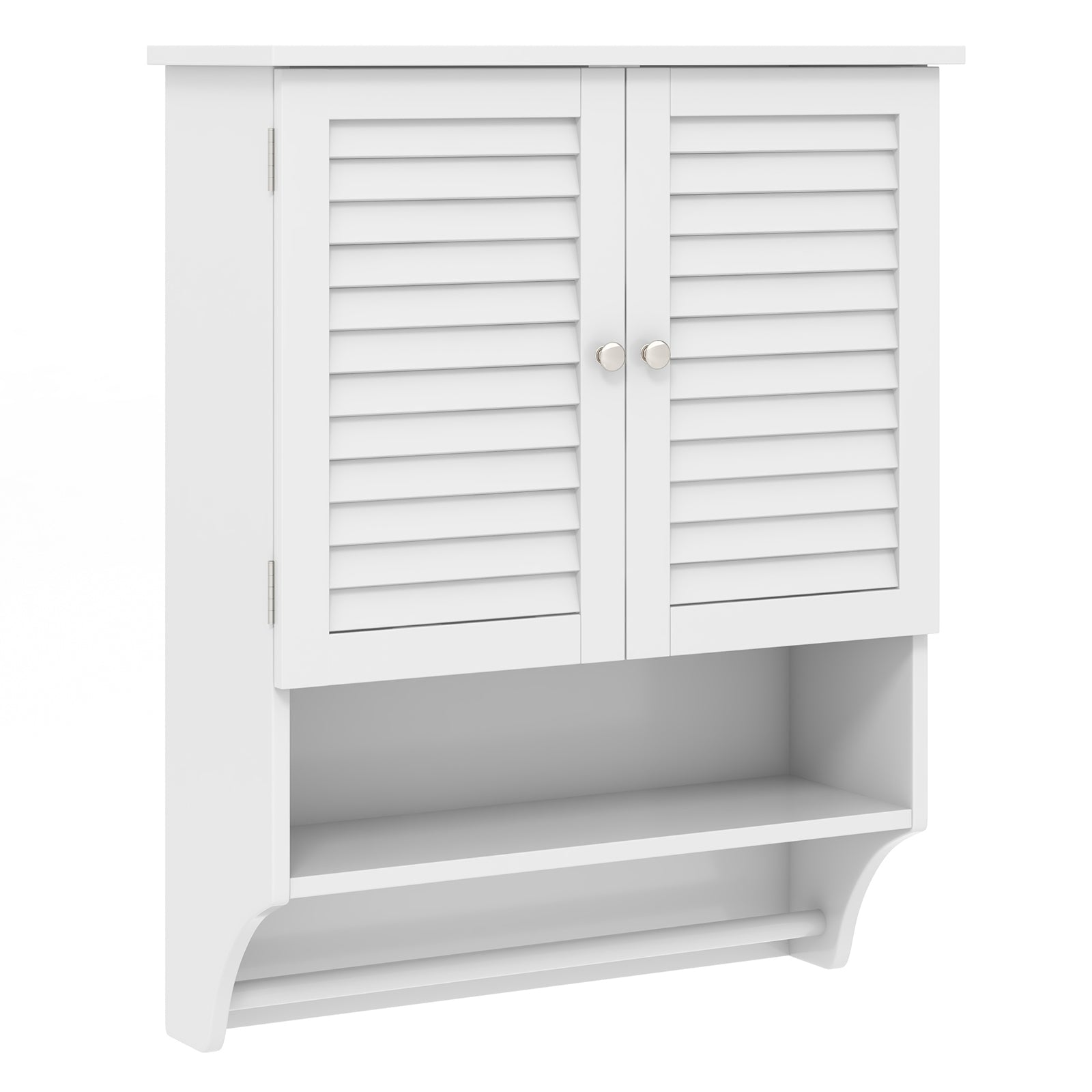 2-Doors Bathroom Wall-Mounted Medicine Cabinet with Towel Bar-Brown - White