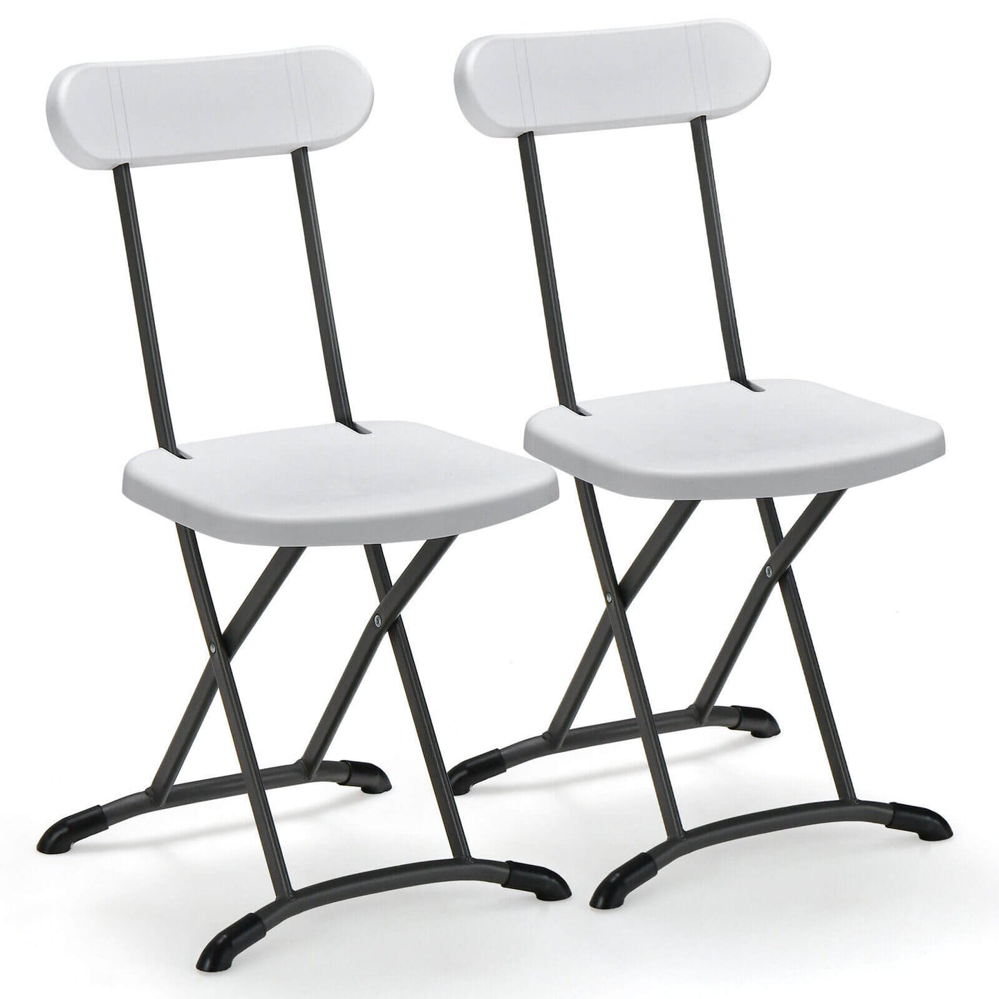 2 Pieces Outdoor Folding Chair Set with Sturdy Frame and Ergonomic Backrest-White - White