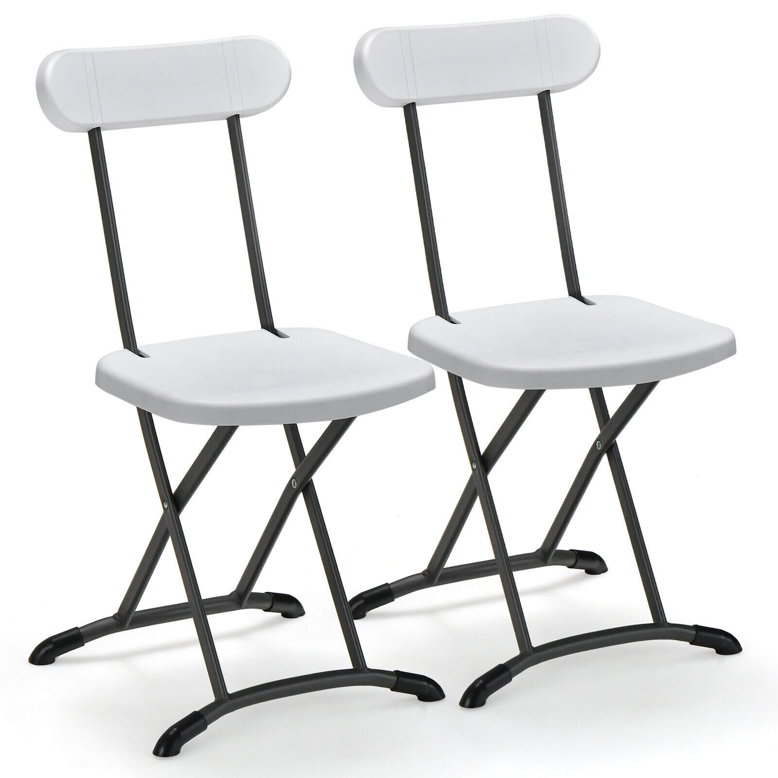 2 Pieces Outdoor Folding Chair Set with Sturdy Frame and Ergonomic Backrest-White - White