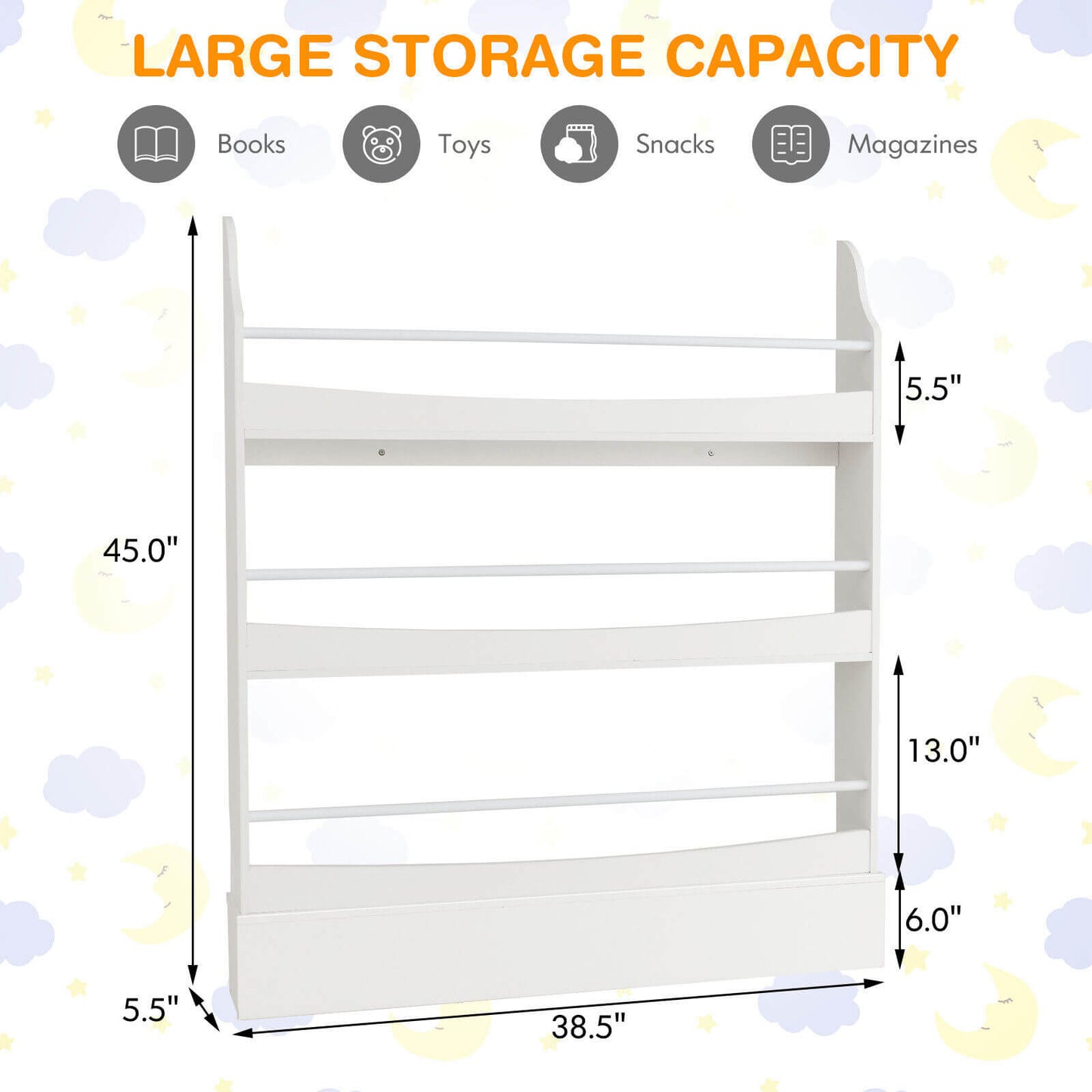 3-Tier Bookshelf with 2 Anti-Tipping Kits for Books and Magazines-White