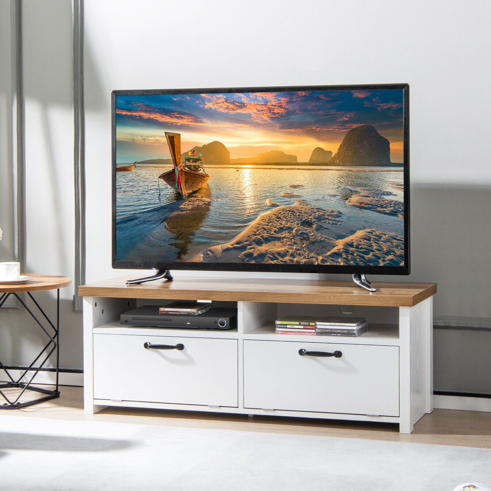 41.5 Inch Modern TV Stand with 2 Cabinets for TVs up to 48 Inch-White