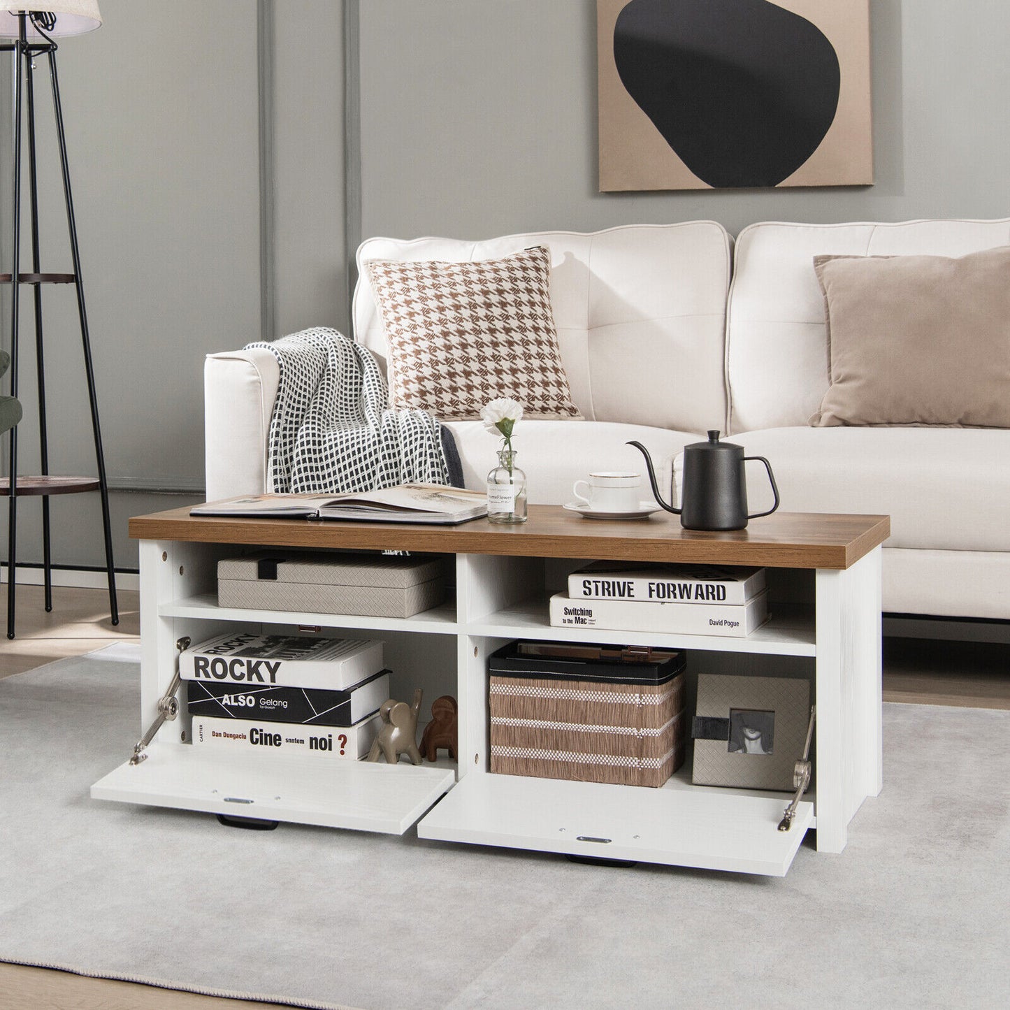 41.5 Inch Modern TV Stand with 2 Cabinets for TVs up to 48 Inch-White