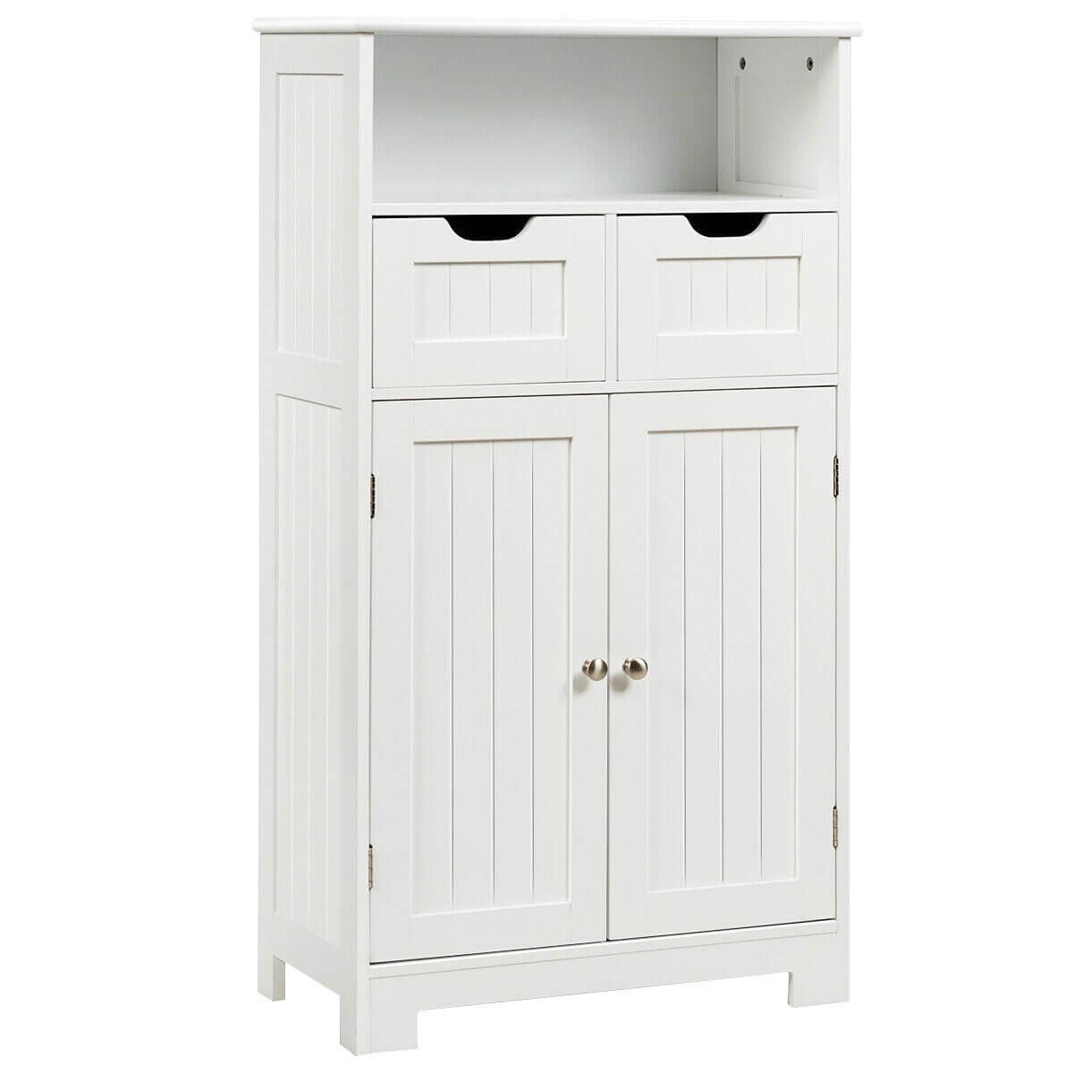 Bathroom Wooden Side Cabinet with 2 Drawers and 2 Doors-White - White