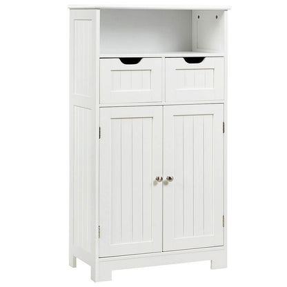Bathroom Wooden Side Cabinet with 2 Drawers and 2 Doors-White - White
