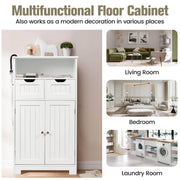Bathroom Wooden Side Cabinet  with 2 Drawers and 2 Doors-White