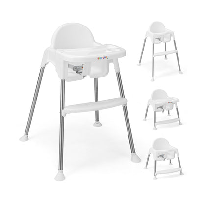 4-in-1 Convertible Baby High Chair with Removable Double Tray-White - White