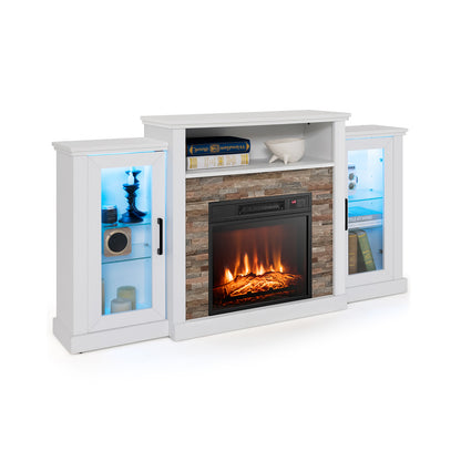 Fireplace TV Stand with 16-Color Led Lights for TVs up to 65 Inch-Brown - White