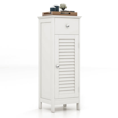 Woodern Bathroom Floor Storage Cabinet with Drawer and Shutter Door-White