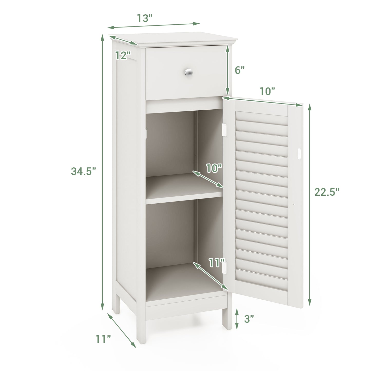 Woodern Bathroom Floor Storage Cabinet with Drawer and Shutter Door-White