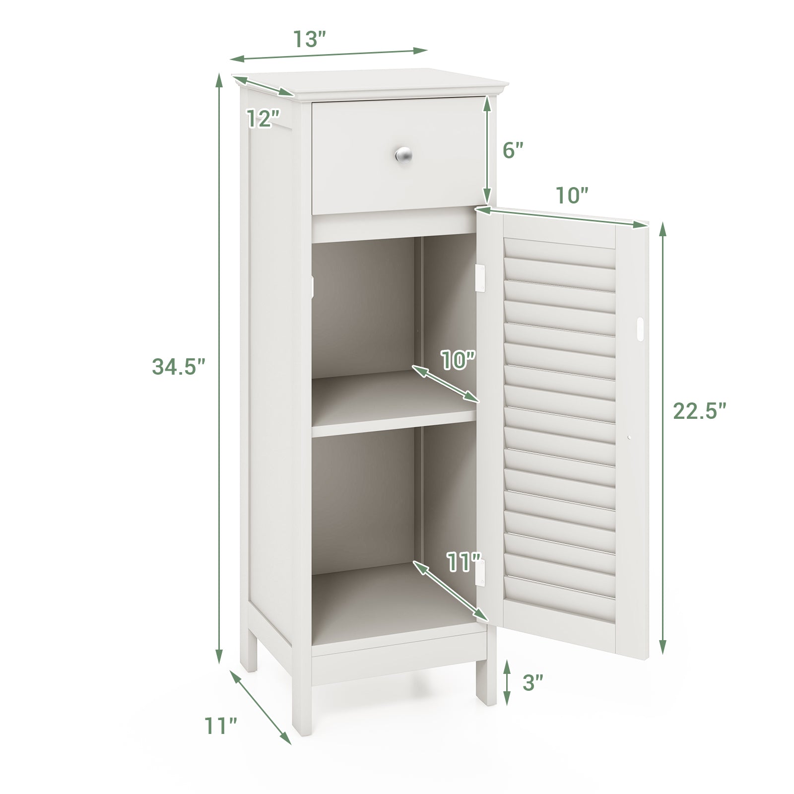Woodern Bathroom Floor Storage Cabinet with Drawer and Shutter Door-White
