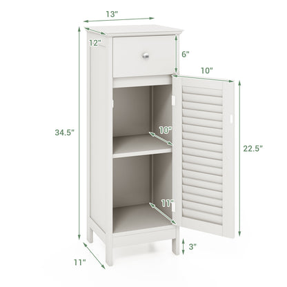 Woodern Bathroom Floor Storage Cabinet with Drawer and Shutter Door-White