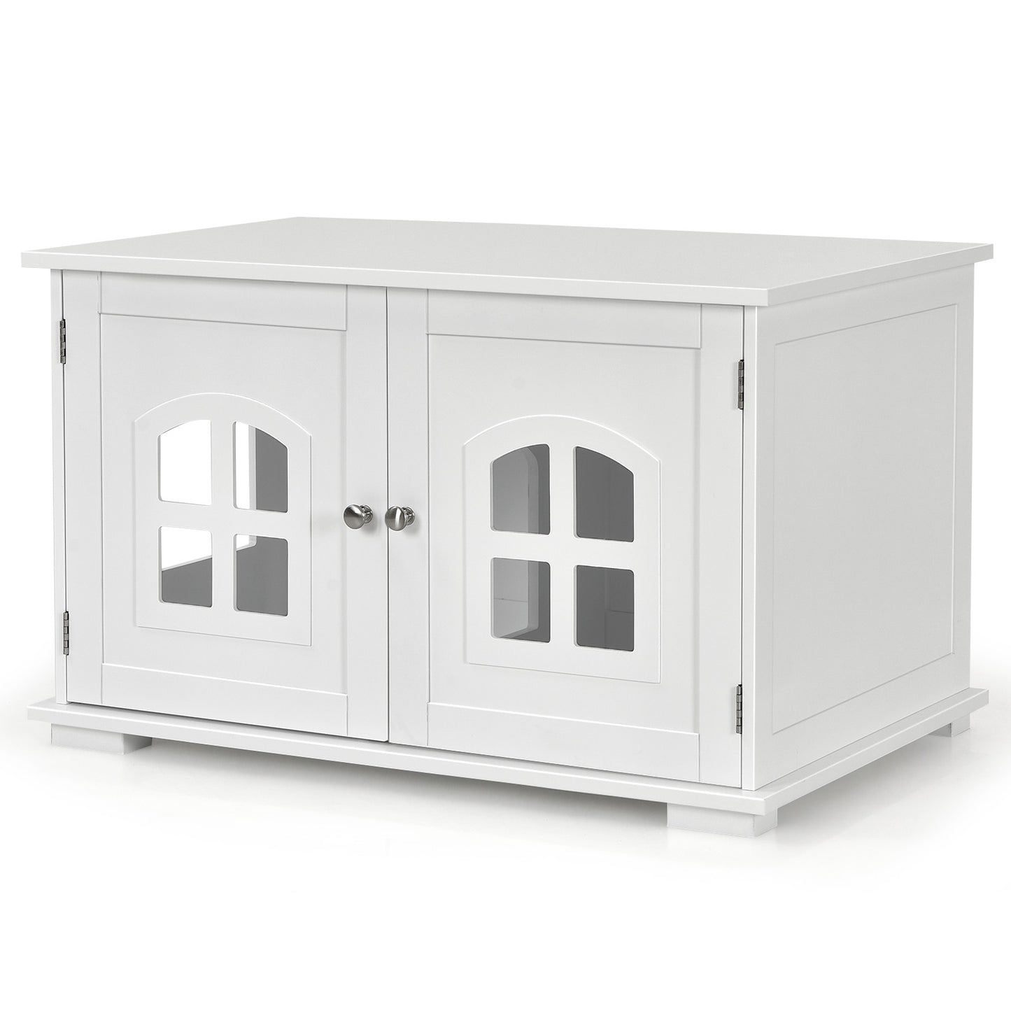 Wooden Cat Litter Box Enclosure with Divider - White