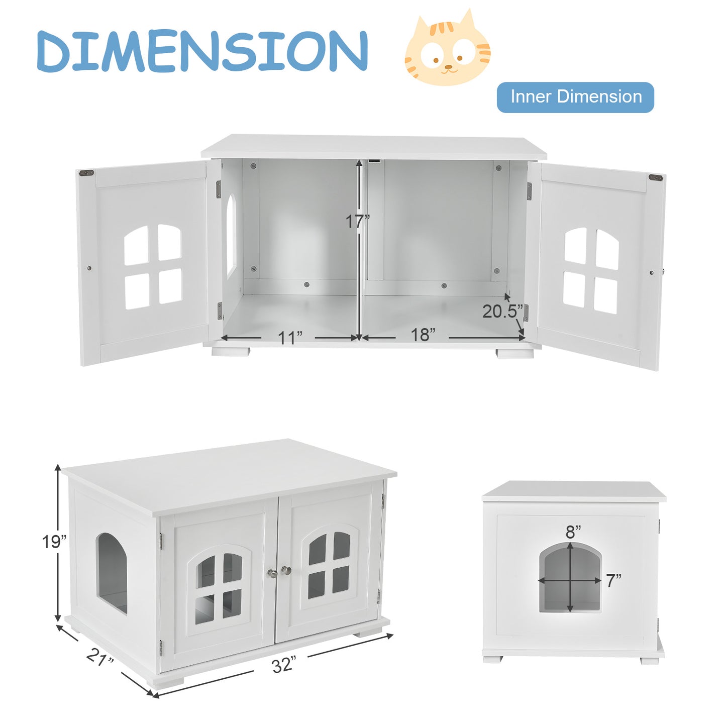 Wooden Cat Litter Box Enclosure with Divider - White