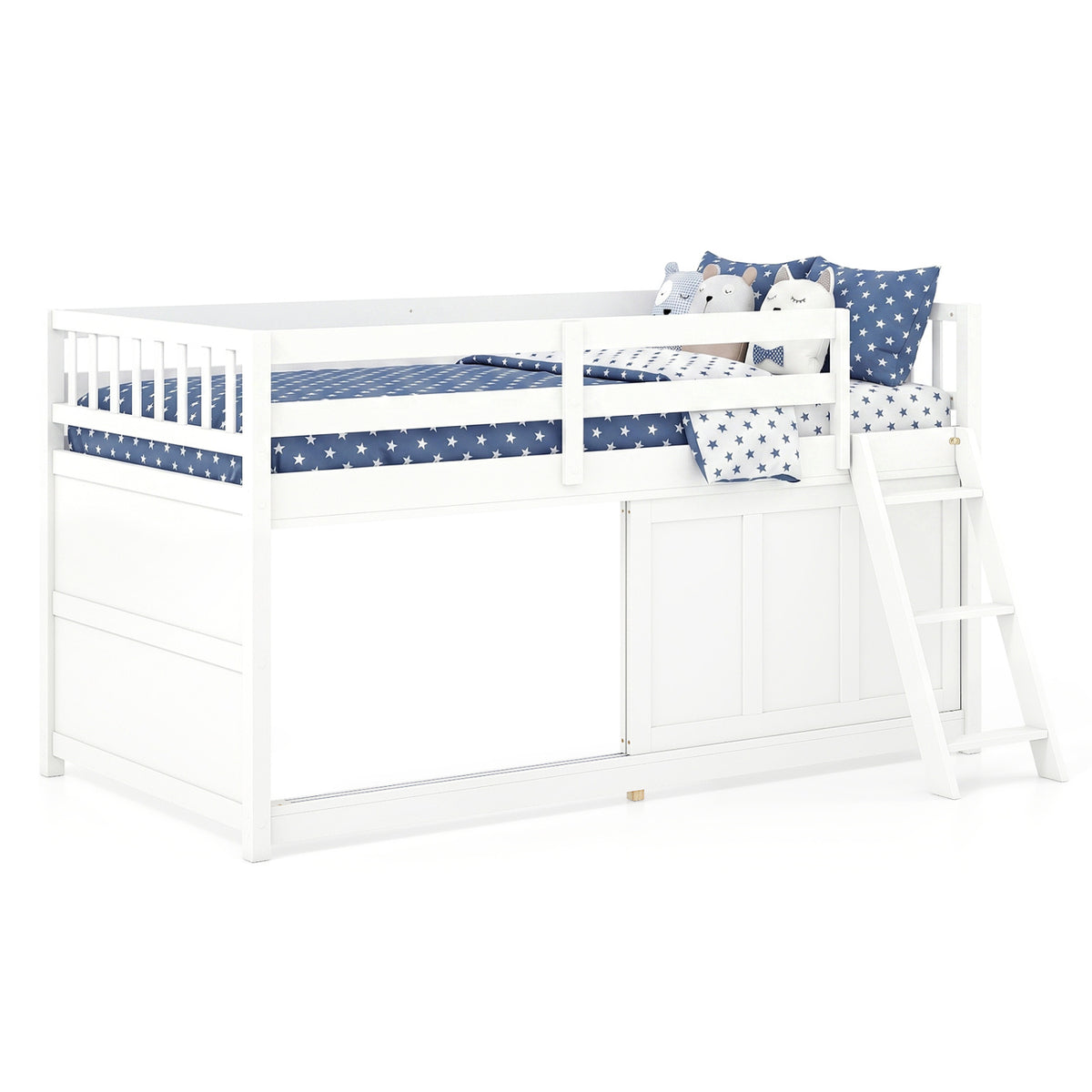 Twin Loft Bed with Sliding Door Storage Cabinet - White