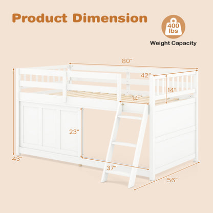 Twin Loft Bed with Sliding Door Storage Cabinet - White