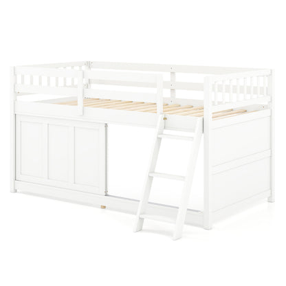 Twin Loft Bed with Sliding Door Storage Cabinet - White