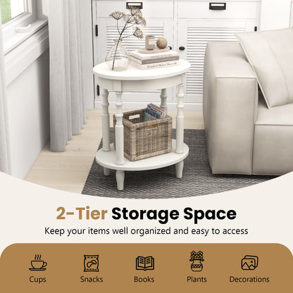 Oval Side Table with Storage Shelf and Wood Legs
