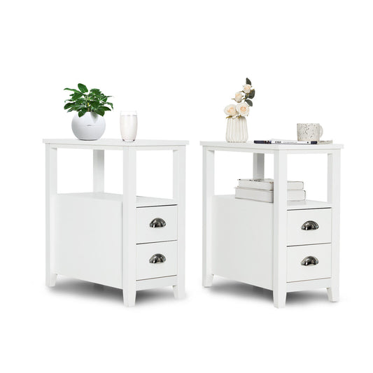 Set of 2 End Table Wooden with 2 Drawer & Shelf Bedside Table