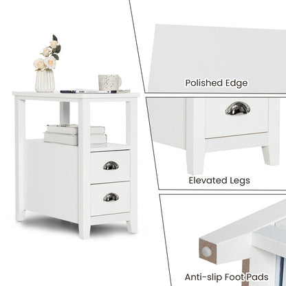 Set of 2 End Table Wooden with 2 Drawer & Shelf Bedside Table