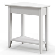 2-Tier Wedge Narrow End Table with Storage Shelf and Solid Wood Legs-White