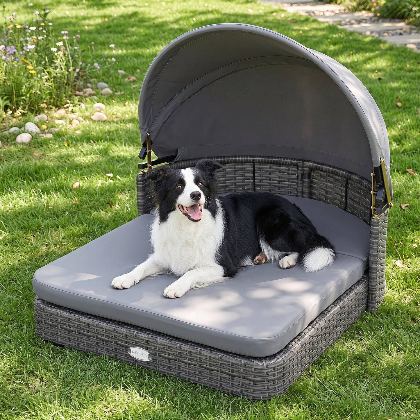 Wicker Dog House with Adjustable Canopy & Cushions