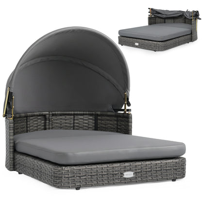 Wicker Dog House with Adjustable Canopy & Cushions