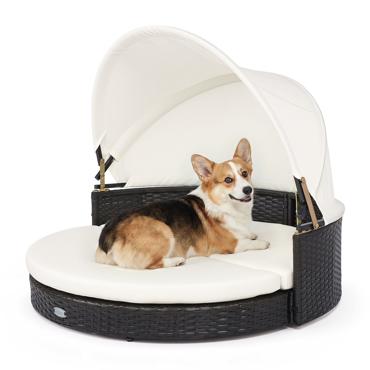 Wicker Dog House with Retractable Canopy & Cushion