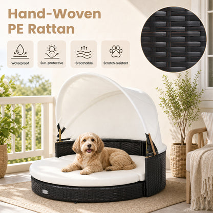 Wicker Dog House with Retractable Canopy & Cushion