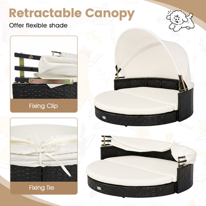Wicker Dog House with Retractable Canopy & Cushion