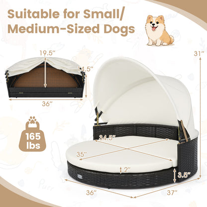 Wicker Dog House with Retractable Canopy & Cushion