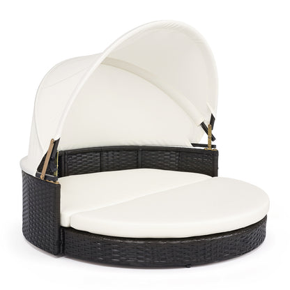 Wicker Dog House with Retractable Canopy & Cushion
