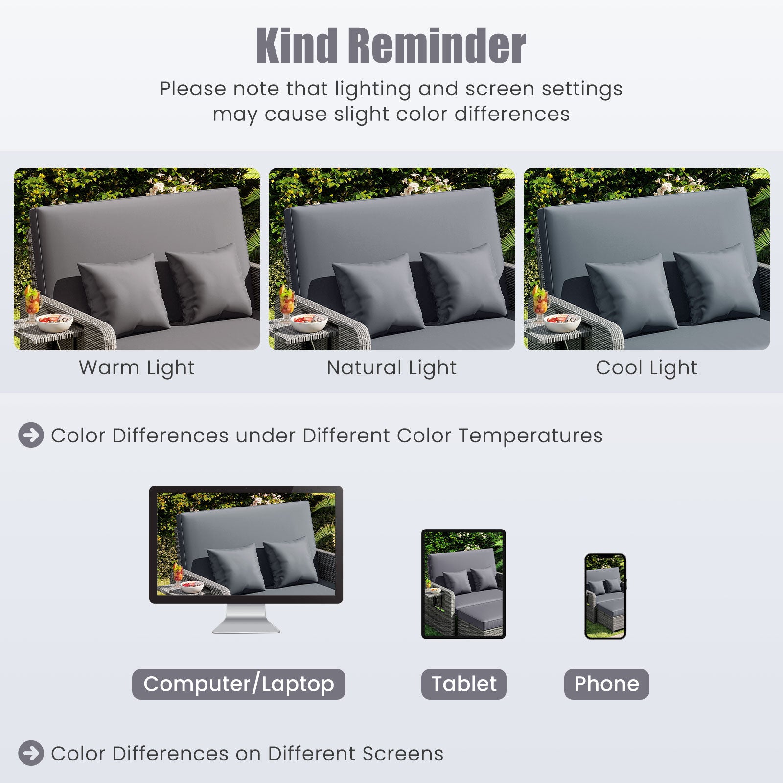 Wicker Loveseat Sofa with Multipurpose Ottoman and Retractable Side Tray-Gray