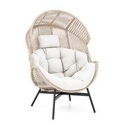 Wicker Oversized Egg Style Chair with Cushions and Headrest-Off White - Off White