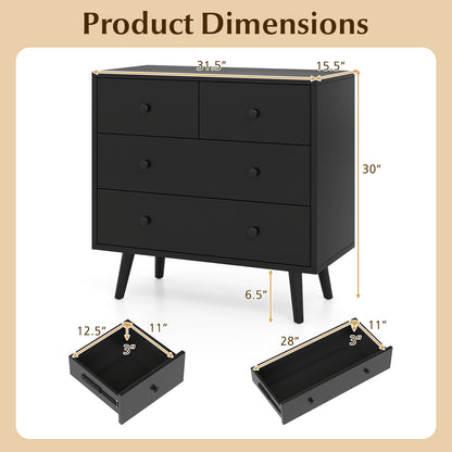 Wide Wooden Dresser with 4 Drawers for Bedroom Living Room-Black