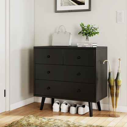 Wide Wooden Dresser with 4 Drawers for Bedroom Living Room-Black