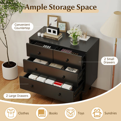 Wide Wooden Dresser with 4 Drawers for Bedroom Living Room-Black