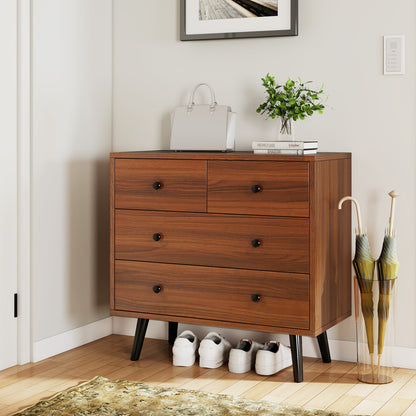 Wide Wooden Dresser with 4 Drawers for Bedroom Living Room-Walnut