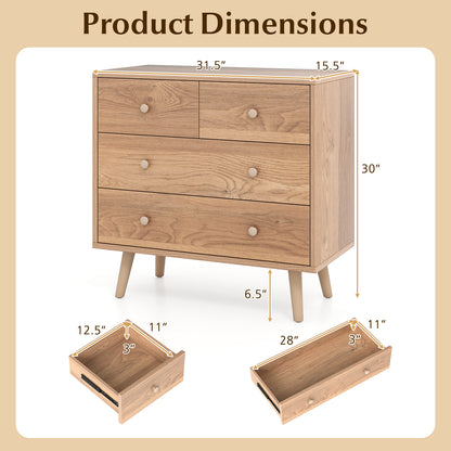 Wide Wooden Dresser with 4 Drawers for Bedroom Living Room-Natural