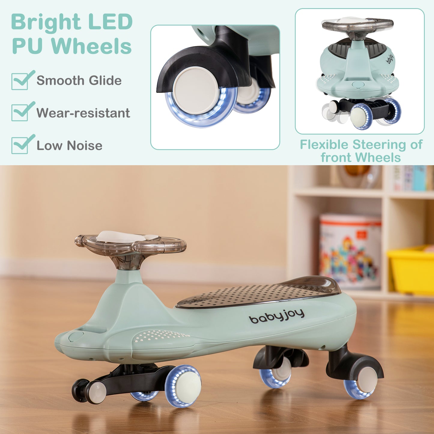 Wiggle Car with Hauling Rope Ride on Toy with Under-Seat Storage