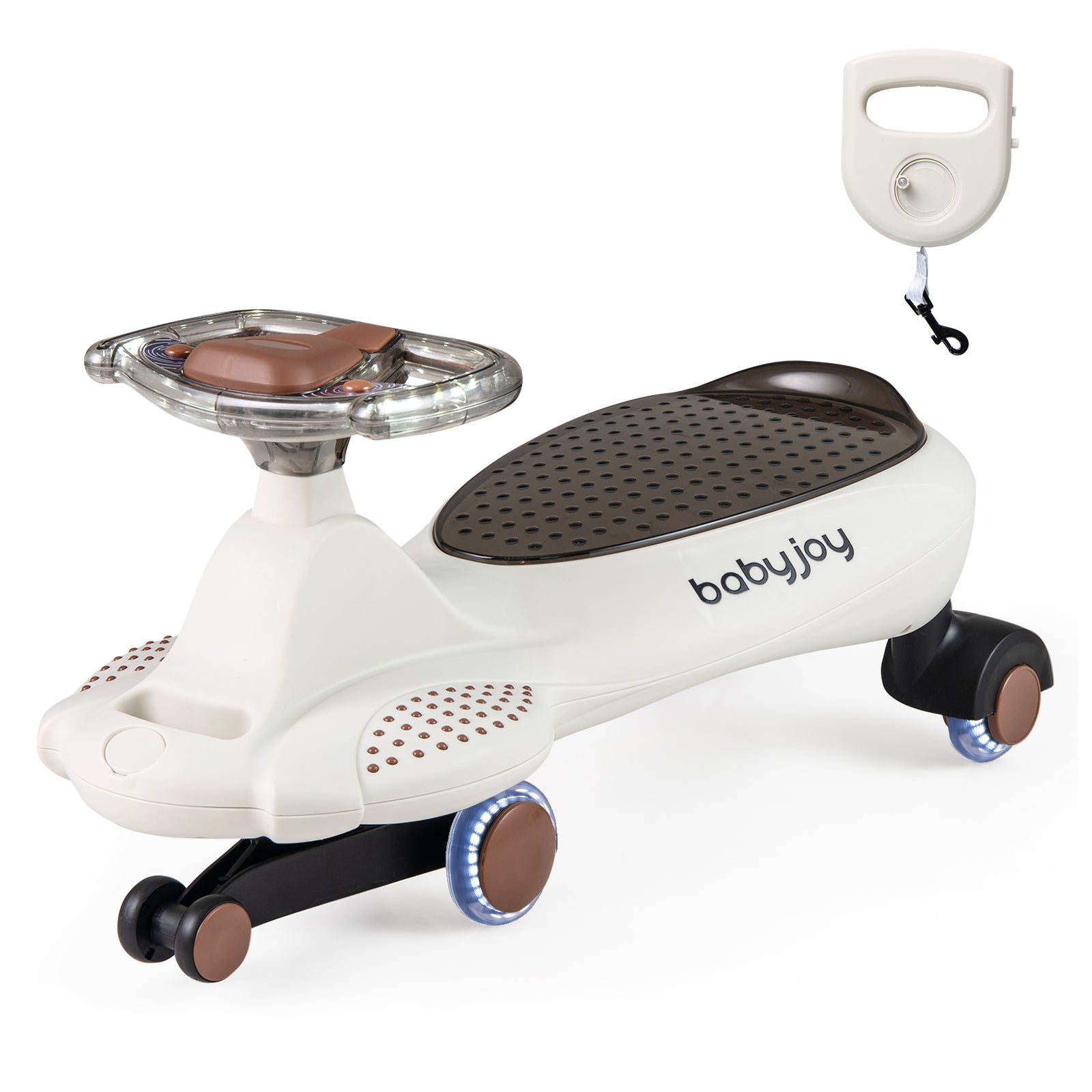Wiggle Car with Hauling Rope Ride on Toy with Under-Seat Storage-Beige - Beige