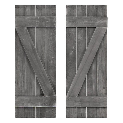 36 x 13 Inch Farmhouse Paulownia Wood Window Shutters Set of 2 for Windows-Light Brown - Dark Gray