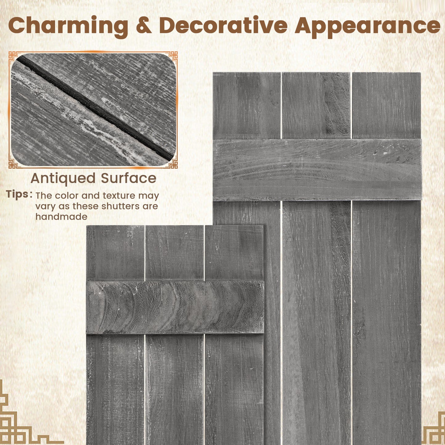 36 x 11 Inch Farmhouse Paulownia Wood Window Shutters Set of 2 for Windows