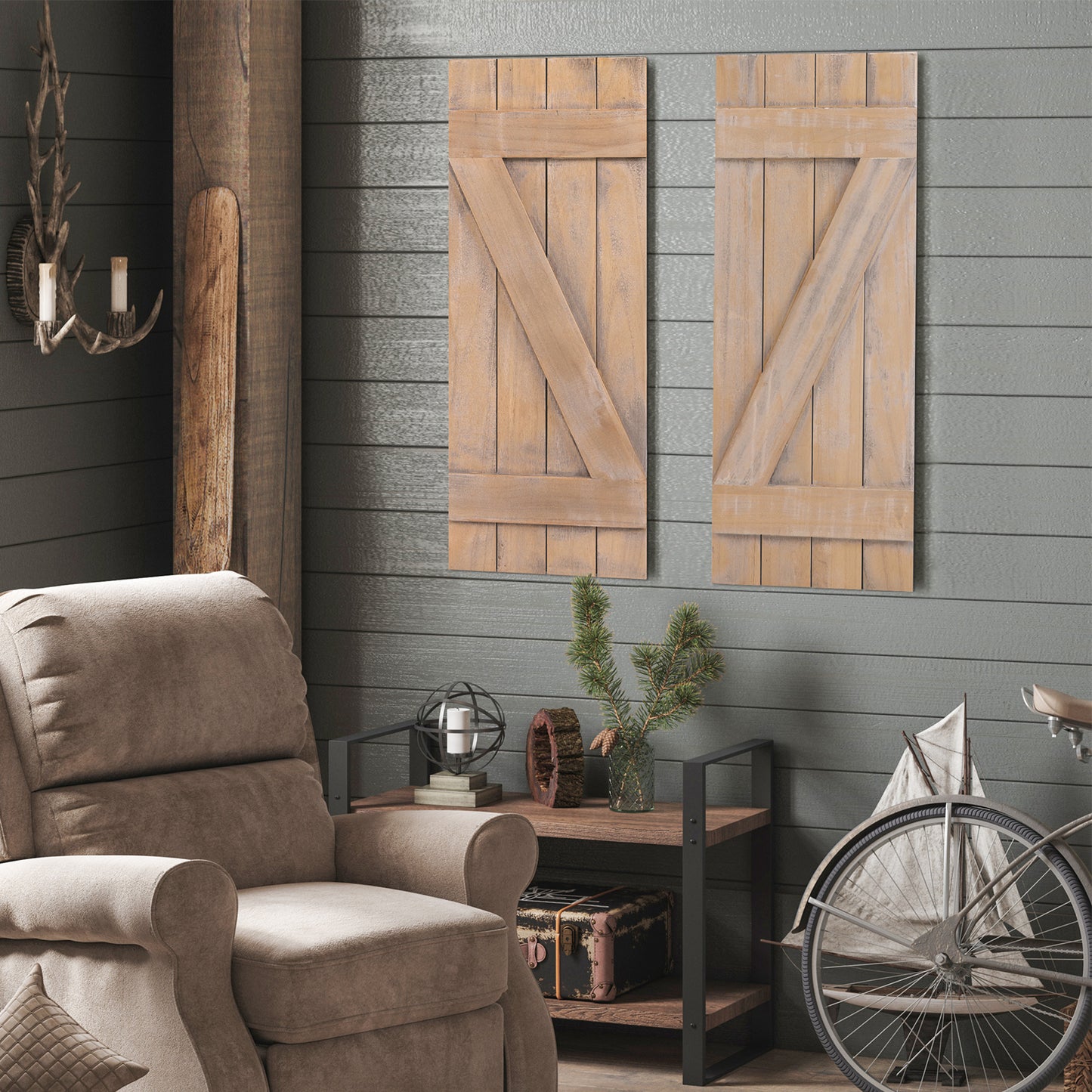 36 x 13 Inch Farmhouse Paulownia Wood Window Shutters Set of 2 for Windows