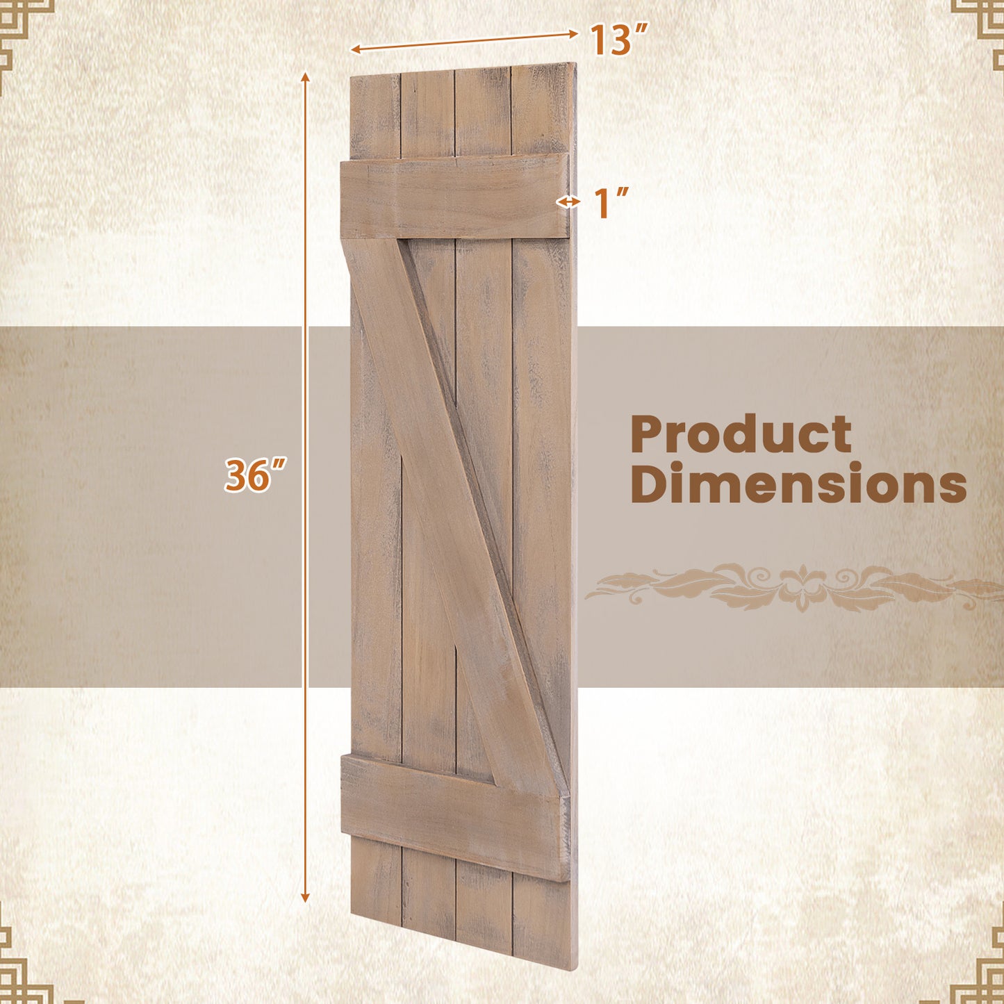 36 x 13 Inch Farmhouse Paulownia Wood Window Shutters Set of 2 for Windows